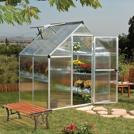 Palram Canopia | Mythos Greenhouse Kit 6 Ft Wide - Silver With 4mm Twin-wall Polycarbonate Glazing - HG5005