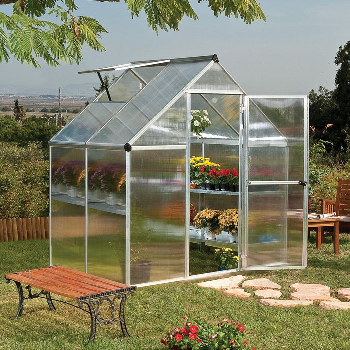 Palram Canopia | Mythos Greenhouse Kit 6 Ft Wide - Silver With 4mm Twin-wall Polycarbonate Glazing - HG5005