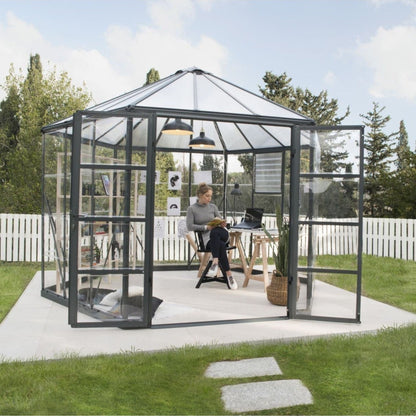 Palram - Canopia | 12x10 Ft Oasis Hex Greenhouse Kit - Gray With 0.8mm Polycarbonate Glazing - HG6005