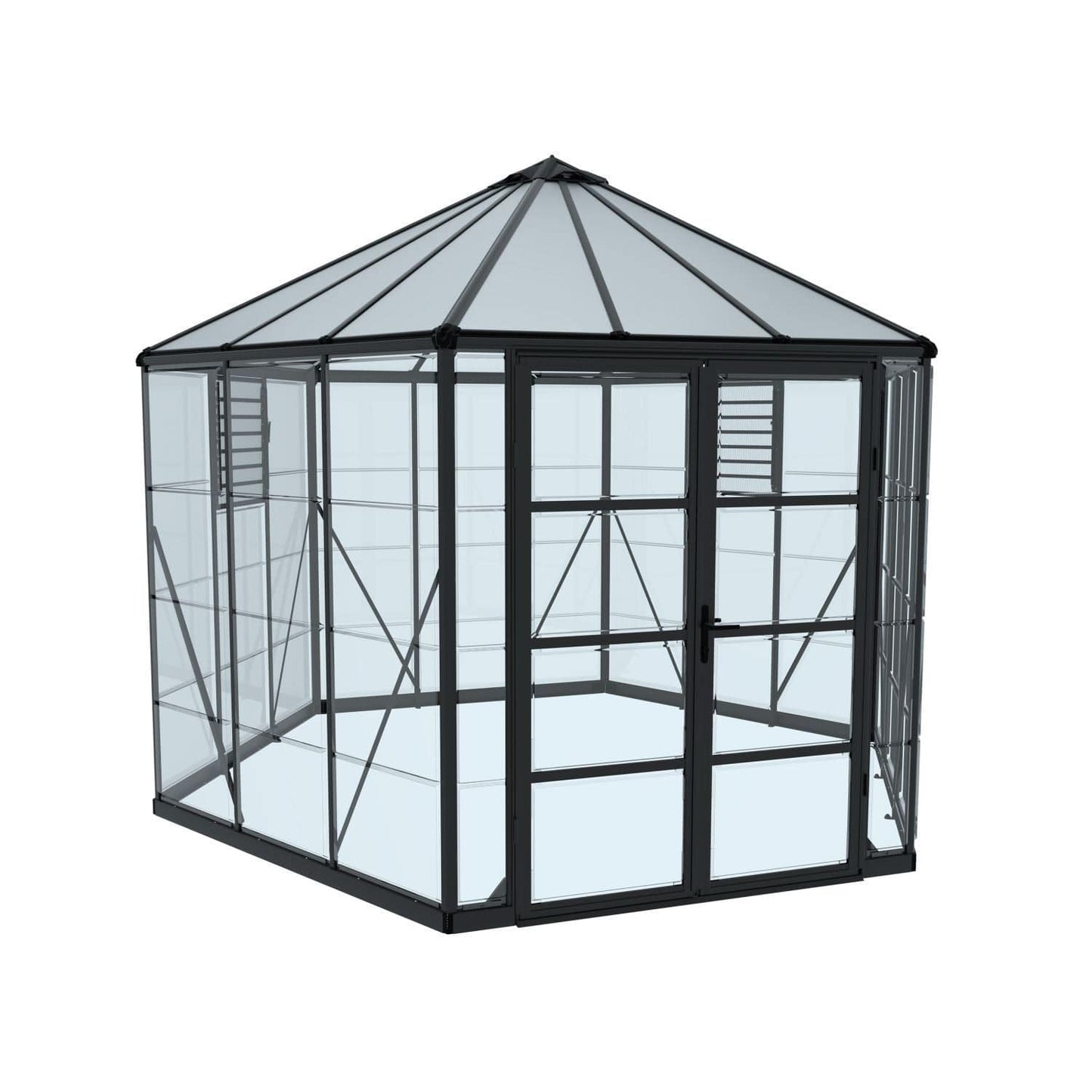 Palram - Canopia | 12x10 Ft Oasis Hex Greenhouse Kit - Gray With 0.8mm Polycarbonate Glazing - HG6005