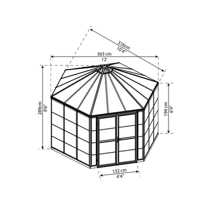 Palram - Canopia | 12x10 Ft Oasis Hex Greenhouse Kit - Gray With 0.8mm Polycarbonate Glazing - HG6005