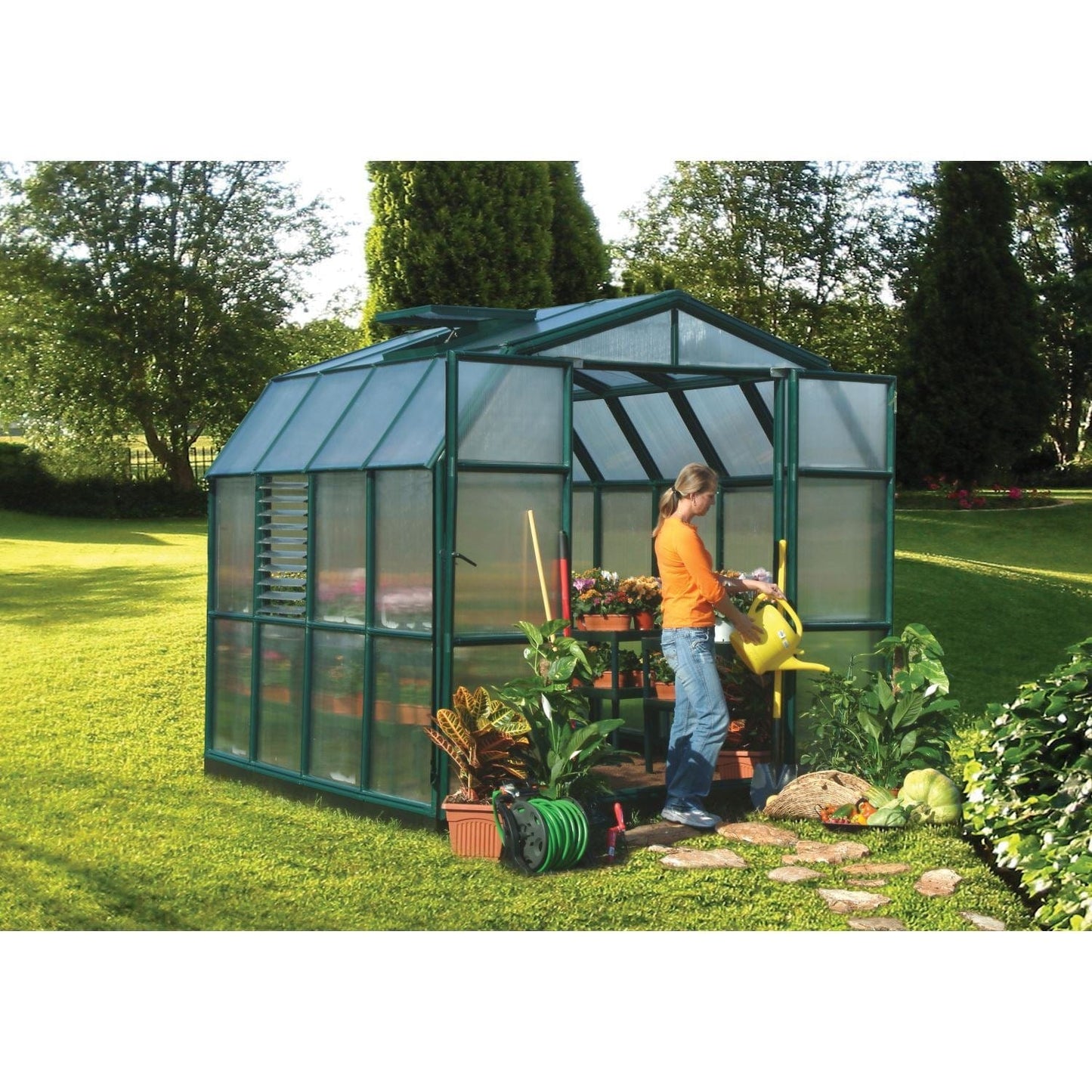Palram - Canopia | 8x8 Ft Prestige Diffused Greenhouse Kit Package - Green With 6mm Twin-wall Polycarbonate Glazing - HG7308