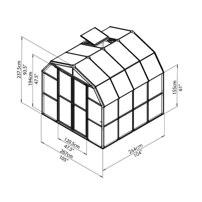 Palram - Canopia | 8x8 Ft Prestige Diffused Greenhouse Kit Package - Green With 6mm Twin-wall Polycarbonate Glazing - HG7308