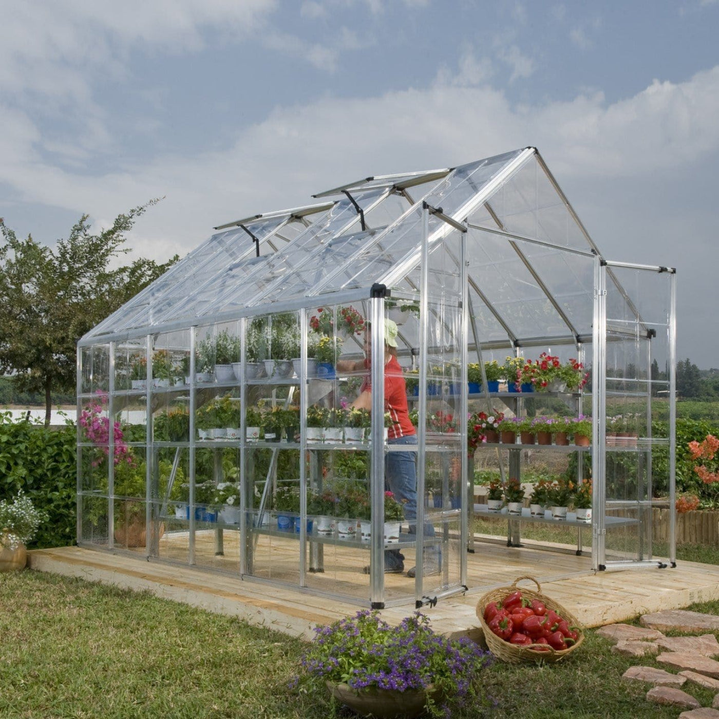Palram - Canopia | Snap & Grow Greenhouse Kit - 8 Ft Wide - Silver With 0.8mm Polycarbonate Glazing - HG8008