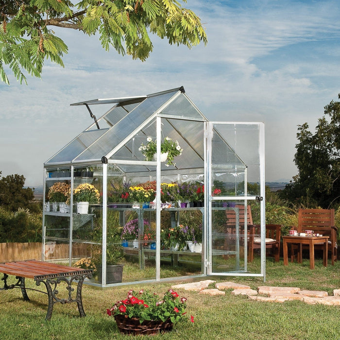 Palram Canopia | Hybrid Greenhouse Kit - Silver With 0.8mm Polycarbonate Glazing - HG5504