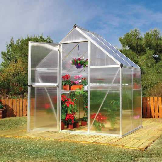 Palram - Canopia | Mythos Greenhouse Kit - 6 Ft Wide - Silver With 4mm Twin-wall Polycarbonate Glazing - HG5005