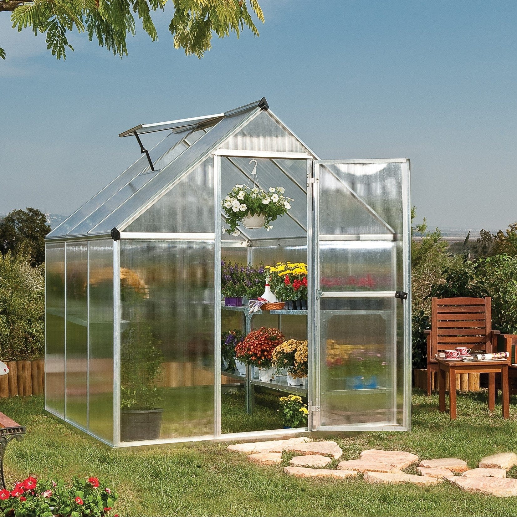 Palram Canopia | Mythos Greenhouse Kit 6 Ft Wide - Silver With 4mm Twin-wall Polycarbonate Glazing - HG5005