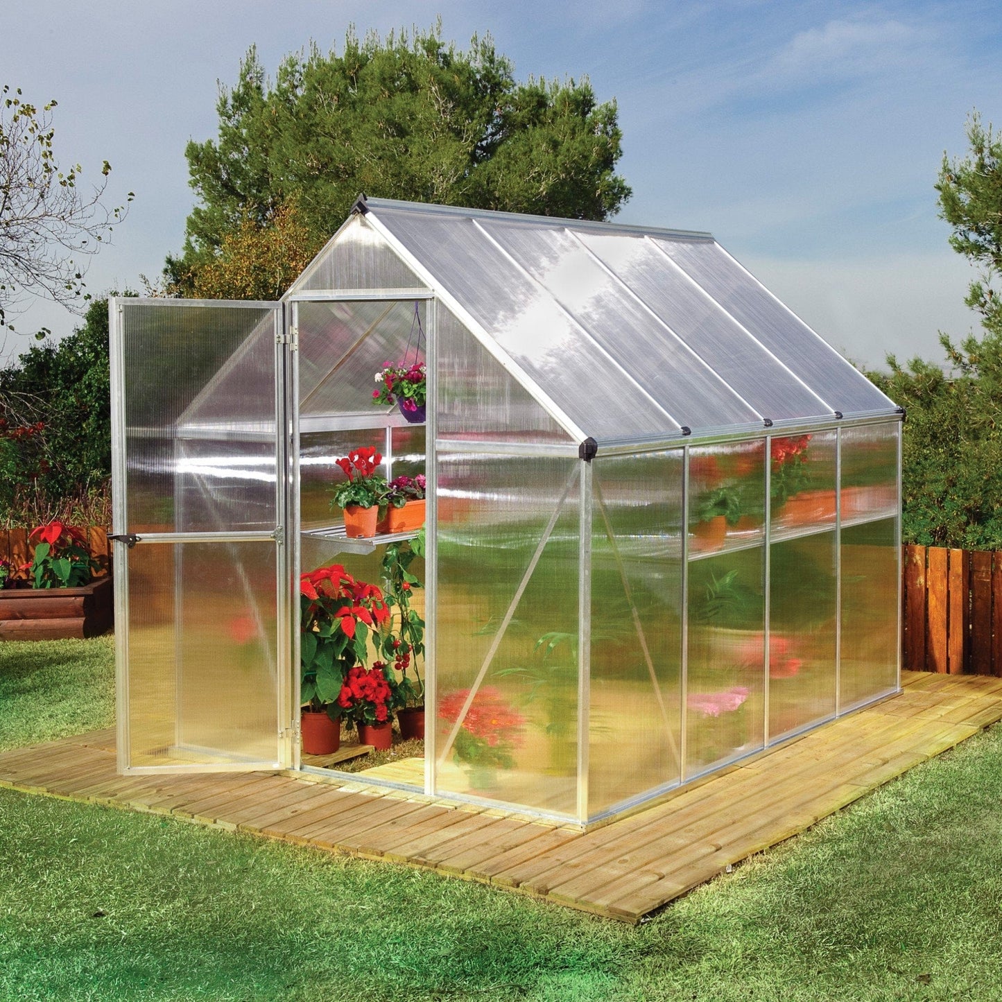 Palram - Canopia | Mythos Greenhouse Kit - 6 Ft Wide - Silver With 4mm Twin-wall Polycarbonate Glazing - HG5005