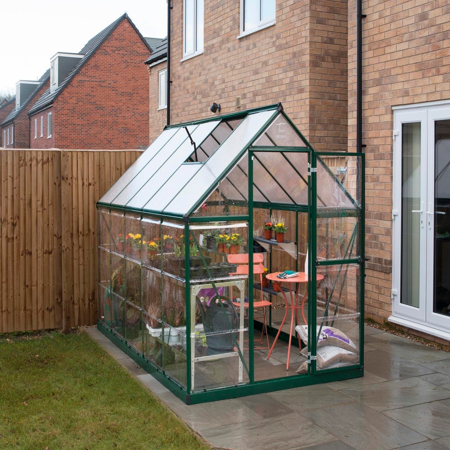 Palram - Canopia | 6x10 Ft Hybrid Greenhouse Kit - Green With 0.8mm Polycarbonate Glazing - HG5510G