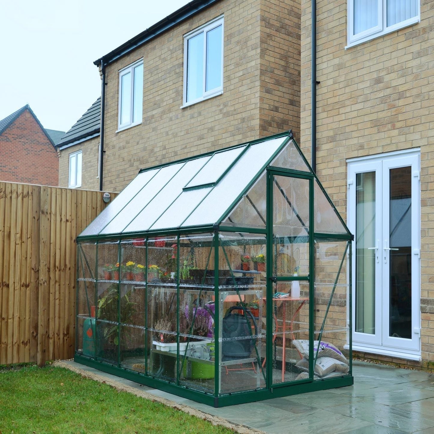 Palram - Canopia | 6x10 Ft Hybrid Greenhouse Kit - Green With 0.8mm Polycarbonate Glazing - HG5510G