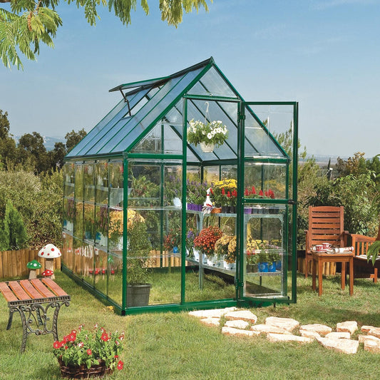Palram - Canopia | 6x10 Ft Hybrid Greenhouse Kit - Green With 0.8mm Polycarbonate Glazing - HG5510G