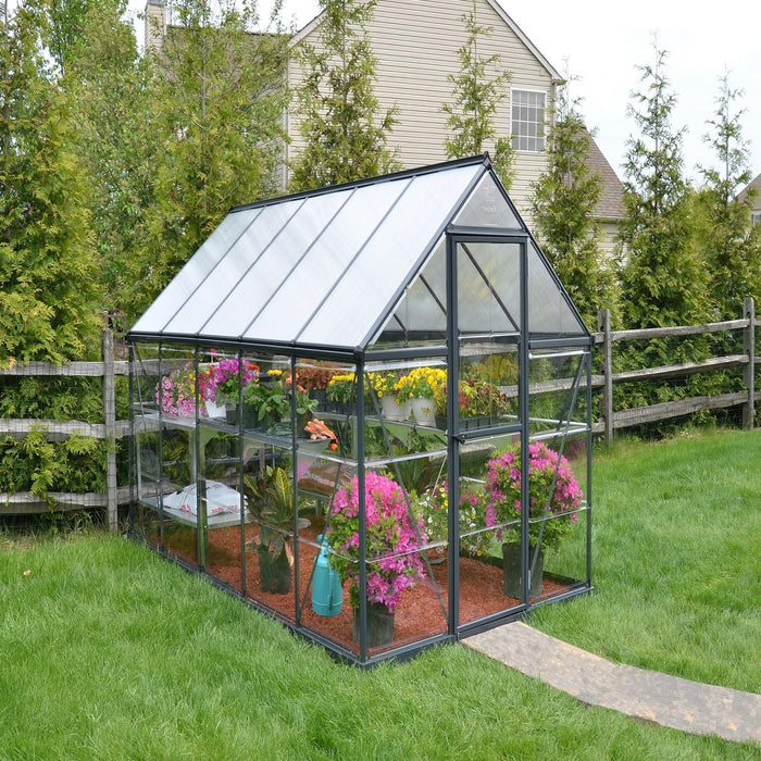 Palram Canopia | 6x10 Ft Hybrid Greenhouse Kit - Gray With 0.8mm Polycarbonate Glazing - HG5510Y