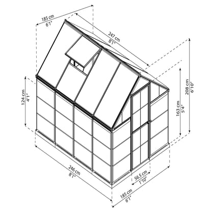 Palram Canopia | 6x8 Ft Hybrid Greenhouse Kit Gray With 0.8mm Polycarbonate Glazing - HG5508Y