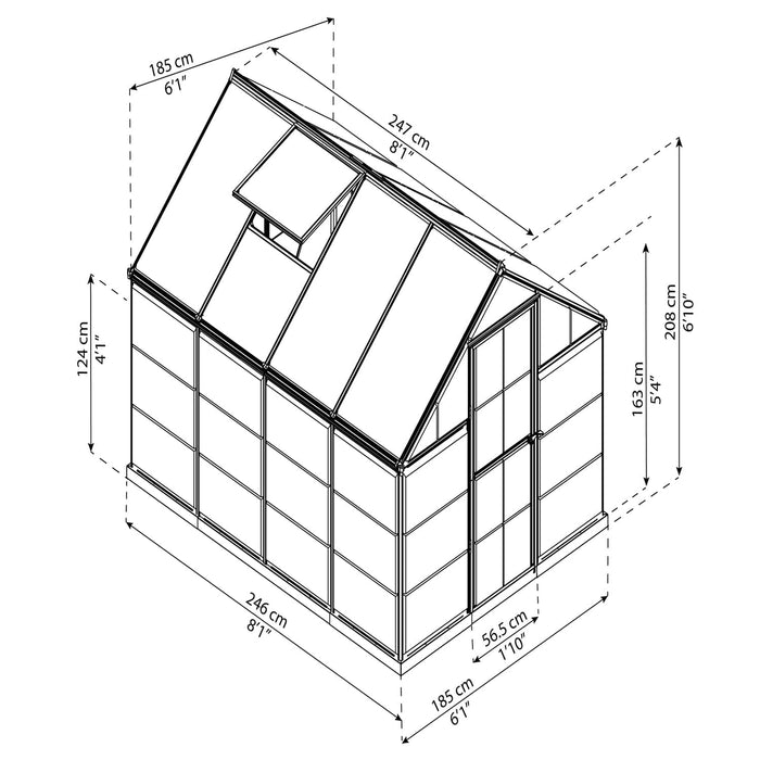 Palram Canopia | 6x8 Ft Hybrid Greenhouse Kit Gray With 0.8mm Polycarbonate Glazing - HG5508Y