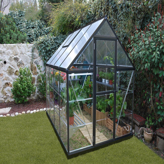Palram - Canopia | 6x8 Ft Hybrid Greenhouse Kit - Gray With 0.8mm Polycarbonate Glazing - HG5508Y