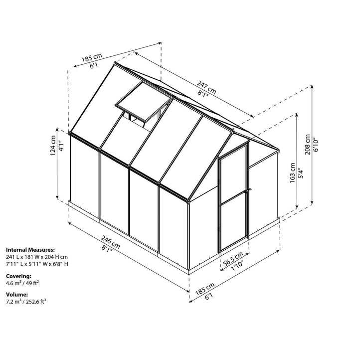 Palram Canopia | 6x8 Ft Mythos Greenhouse Kit Gray With 4mm Twin-wall Polycarbonate Glazing - HG5008Y