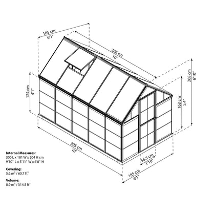 Palram - Canopia | 6x8 Ft Mythos Greenhouse Kit - Gray With 4mm Twin-wall Polycarbonate Glazing - HG5008Y