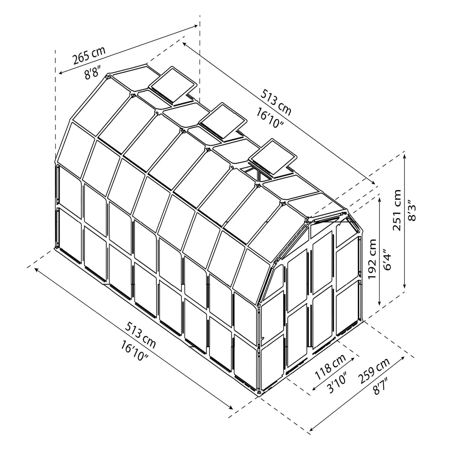 Palram - Canopia | Prestige 8x16 ft Clear Greenhouse Kit Package with 0.8mm Polycarbonate Glazing - HG7316C