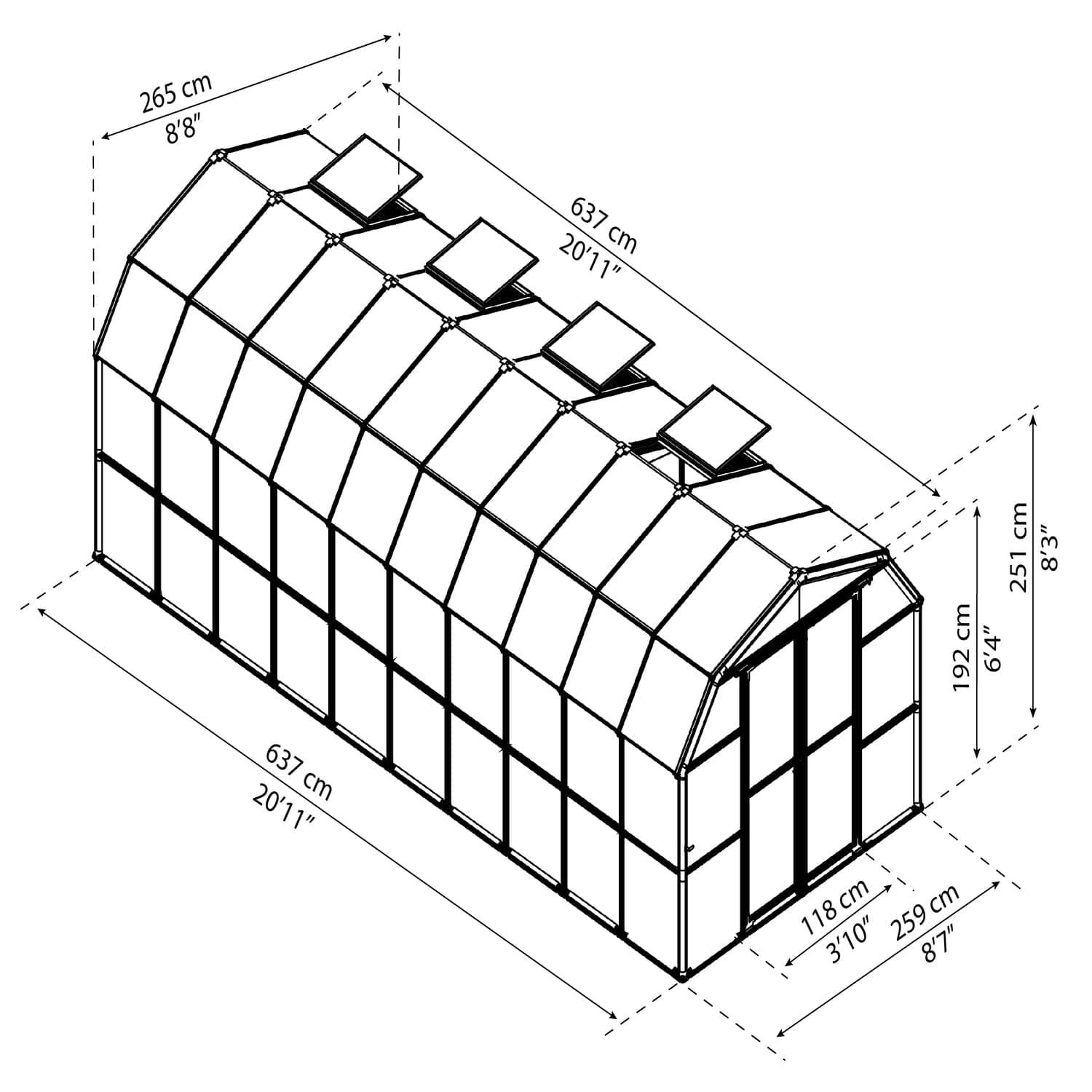 Palram Canopia | Prestige 8x20 ft Clear Greenhouse Kit Package With 0.8mm Polycarbonate Glazing - HG7320C