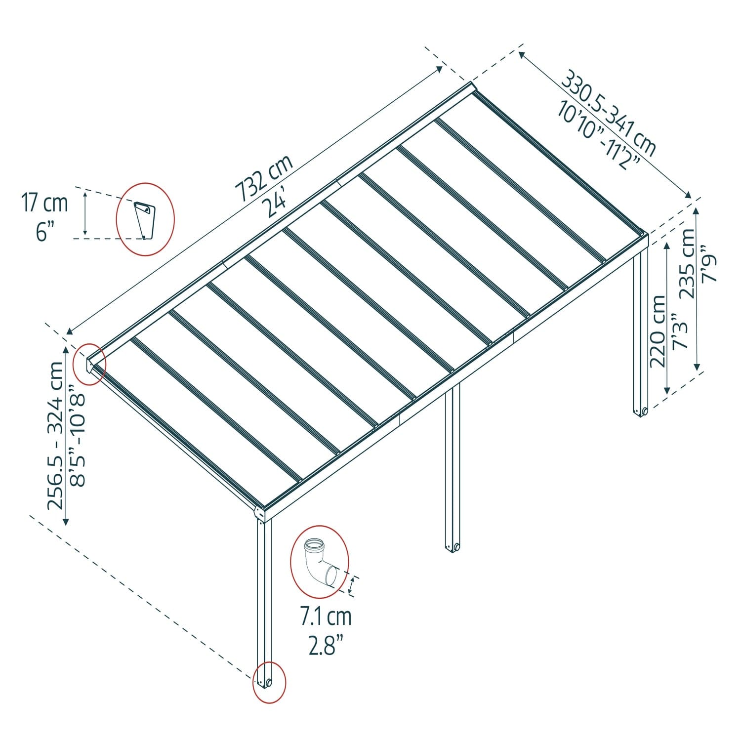 Palram Canopia | Stockholm 11x24 ft Patio Cover Gray/Clear - HG9463