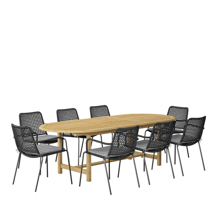 Midtown Concept Dian Oval Teak Table & 8 Oberon Black Chairs With Cushions - DIANOVAL_8OBEROBK