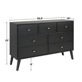 Prepac Milo Mid-Century 7 Drawer Dresser - Available in 4 Colors - BDBR-1407-1