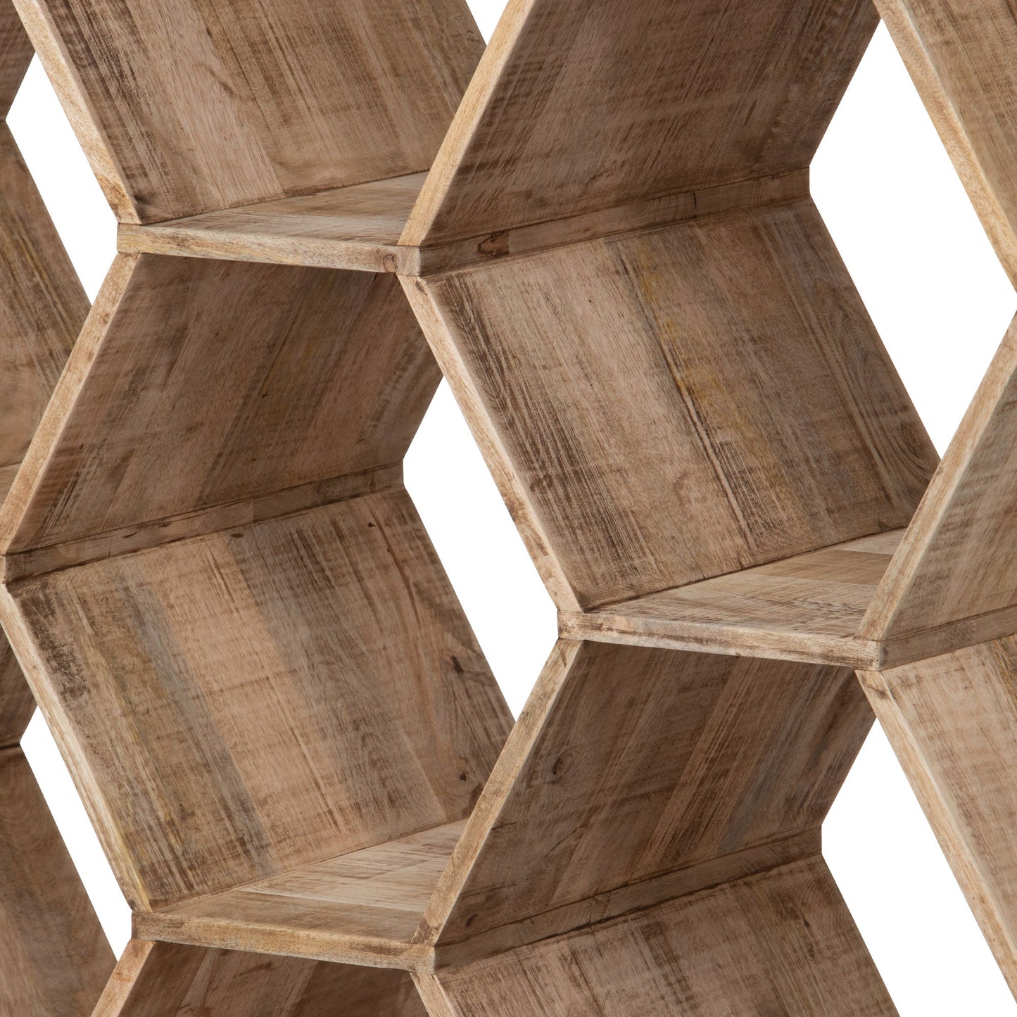 Park Hill Collection Honeycomb Wooden Etagere - Stunning Hexagonal Shelf Display Unit for Collectibles, Natural Mango Wood Finish  - EFC26154