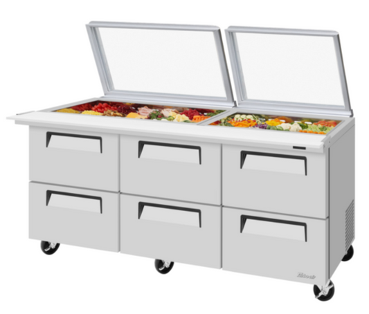 Turbo Air Super Deluxe Refrigerated Prep Tables - TST-72SD-30-D6-N-GL