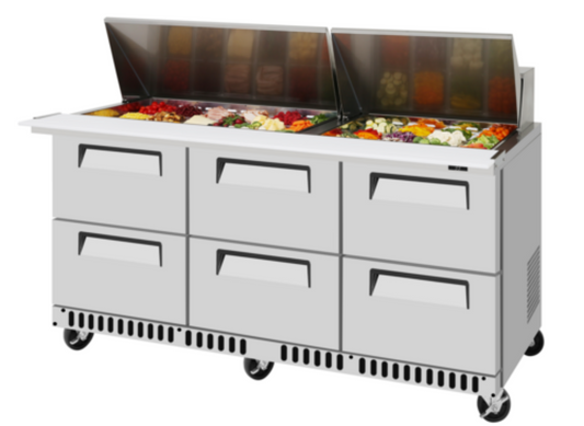Turbo Air Super Deluxe Refrigerated Prep Tables - TST-72SD-30-D6-FB-N