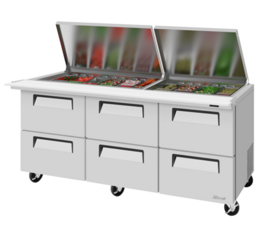 Turbo Air Super Deluxe Refrigerated Prep Tables - TST-72SD-30-D6-N-FL