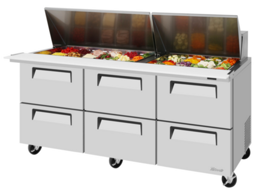 Turbo Air Super Deluxe Refrigerated Prep Tables - TST-72SD-30-D6-N