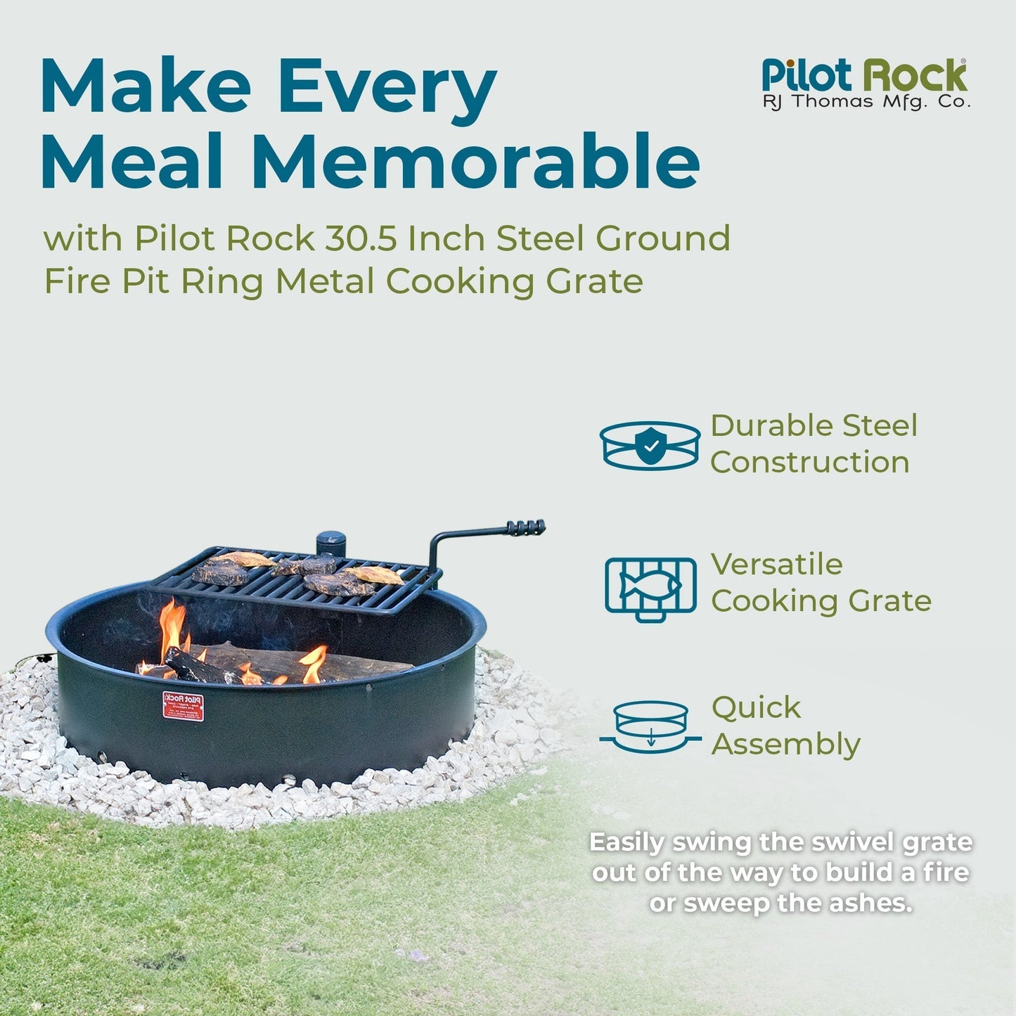Pilot Rock 6 Pack 30.5 Inch Steel Ground Fire Pit Ring and Metal Cooking Grate - 415884