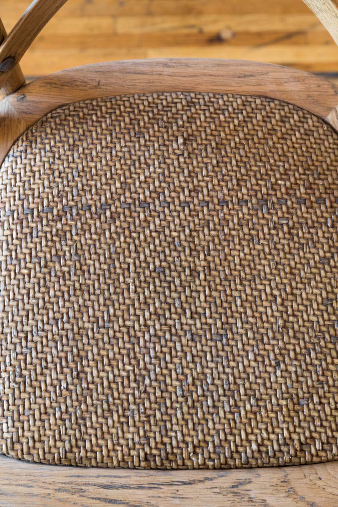 Park Hill Collection Wooden Cross Back Counter Stool - Rustic Aged Finish, Cane Woven Seat, Perfect for Farmhouse Decor - EFS81570