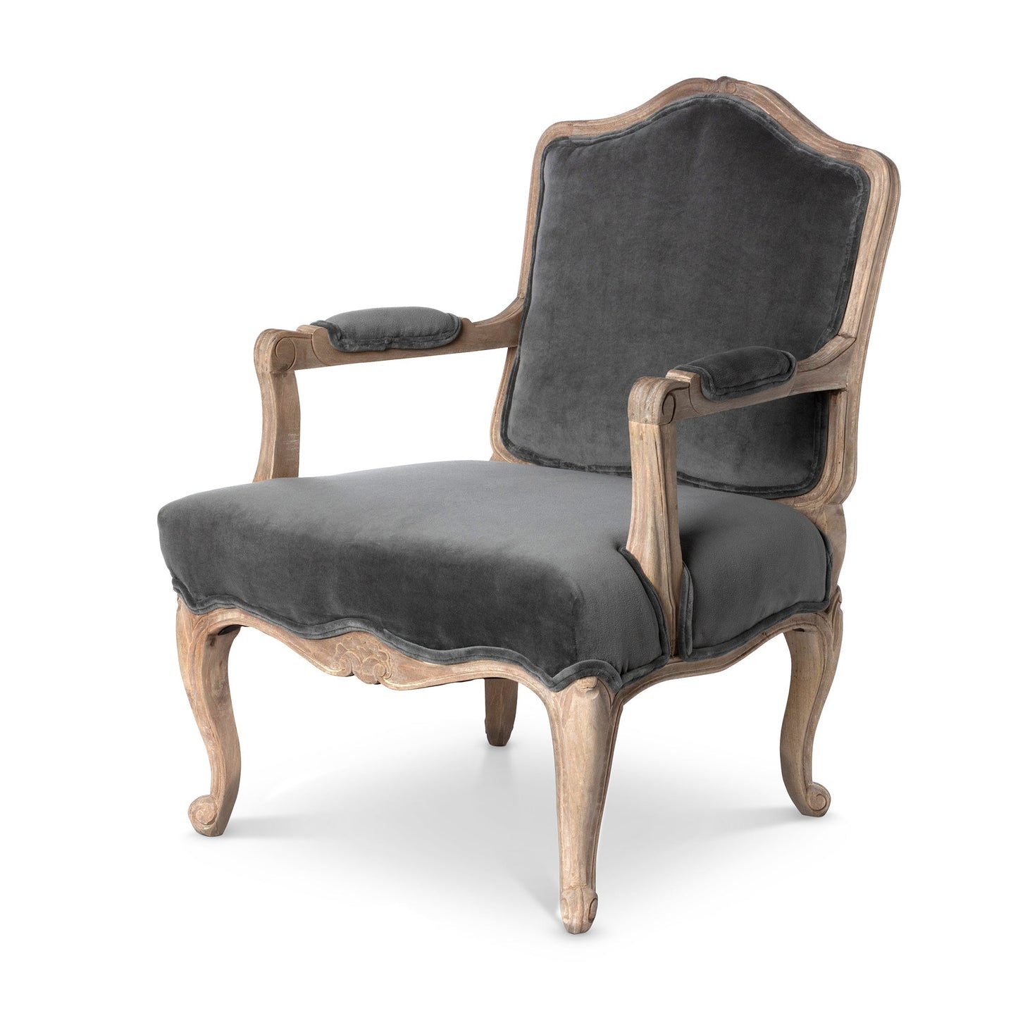 Park Hill Collection Chloe Velvet Upholstered Arm Chair - Elegant Charcoal Grey with Handcrafted Mango Wood Frame - EFS26192