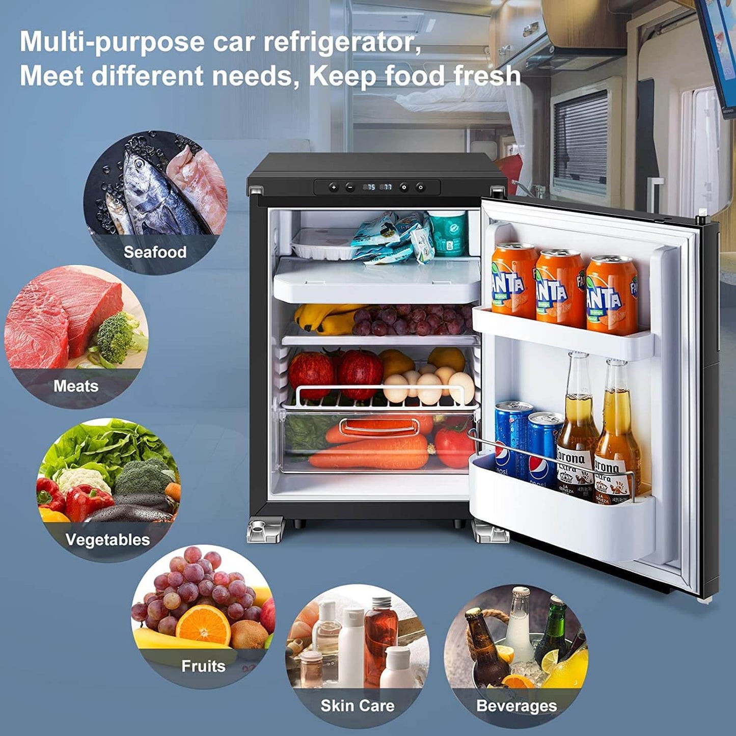 BODEGA 12 Volt RV Refrigerator 45L/1.6cu.ft RV Fridge and Freezer
