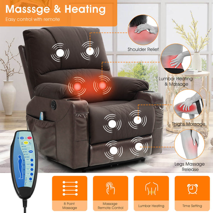 Power Recliner Chair With Nearly Lying Flat Recliner With Vibration Massage & Heating, 33.85" Width Not Lift