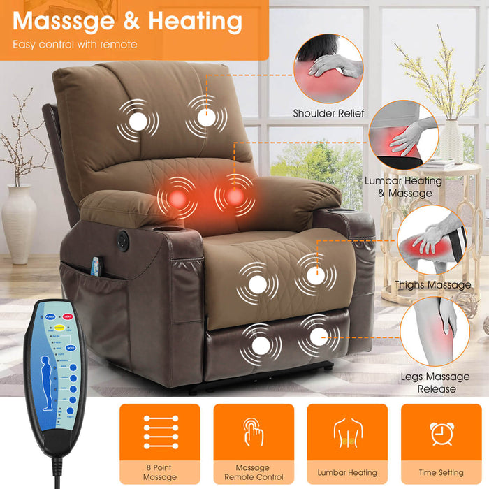 Power Recliner Chair With Nearly Lying Flat Recliner With Vibration Massage & Heating, 33.85" Width Not Lift