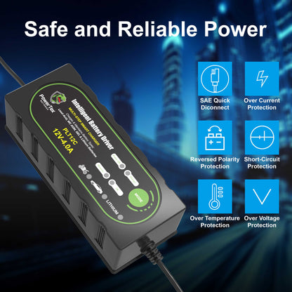 PowerTex Batteries 12V 4A LiFePO4 Battery Charger & Tender