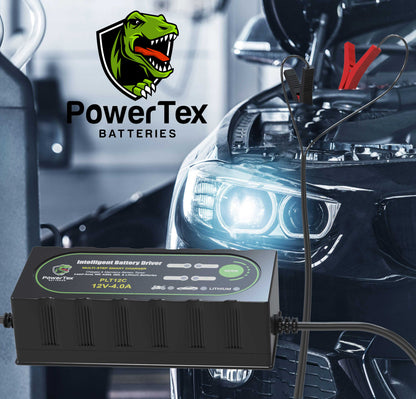 PowerTex Batteries 12V 4A LiFePO4 Battery Charger & Tender
