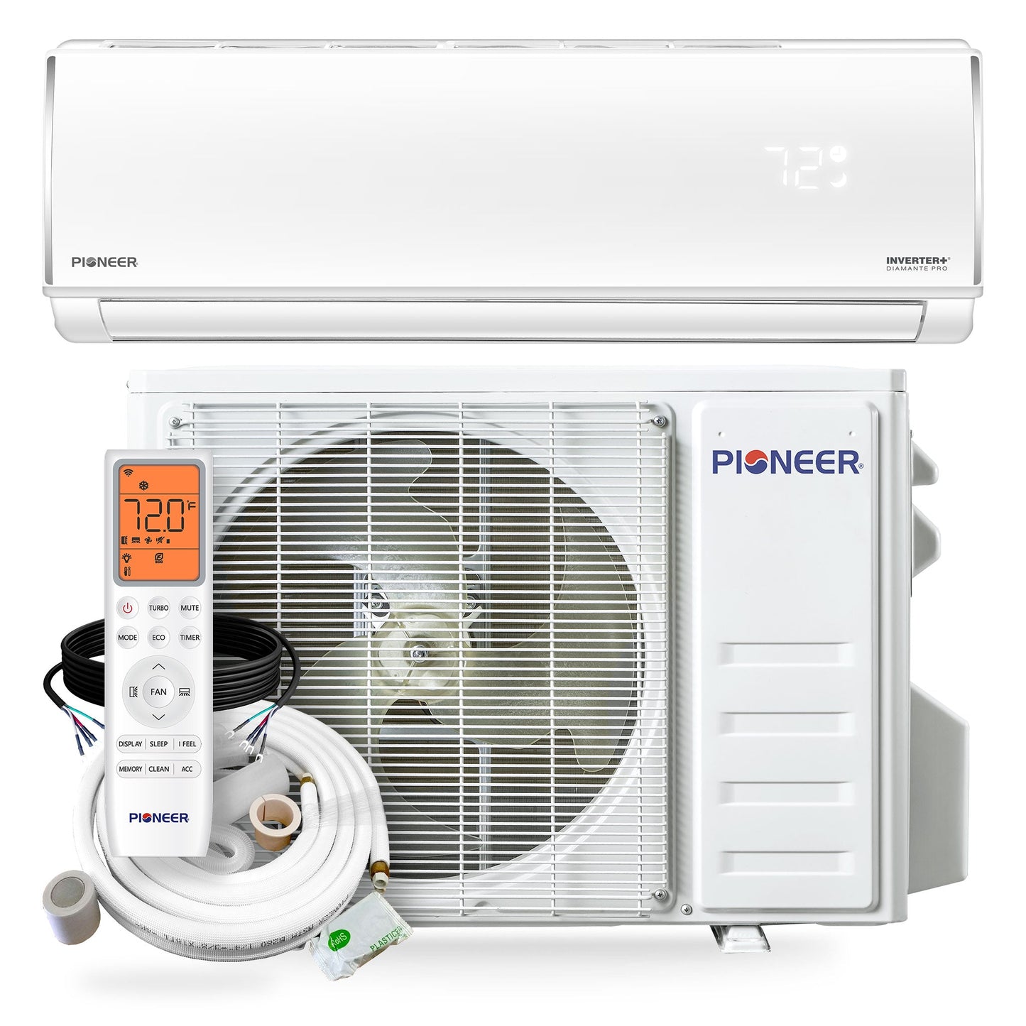 Pioneer Diamante Pro 31,500 BTU 19 SEER2 230V High-Wall Ductless Mini-Split Air Conditioner Inverter Heat Pump with 16 Ft. Kit - WYT030GLSI20RL