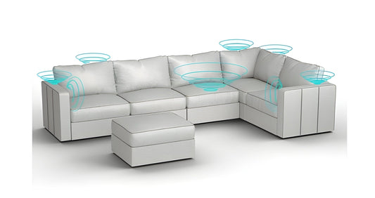 Lovesac – 6 Seats + 8 Sides Luxe Chenille & Standard Foam with 6 Speaker Immersive Sound + Charge System – Tonal Sterling - BB6484342