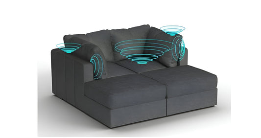 Lovesac – 4 Seats + 4 Sides Corded Velvet & Lovesoft with 8 Speaker Immersive Sound + Charge System – Charcoal Grey - BB6484175