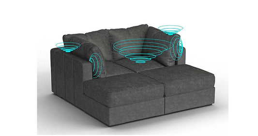 Lovesac – 4 Seats + 4 Sides Corded Velvet & Lovesoft with 8 Speaker Immersive Sound + Charge System – Charcoal Grey - 1760077780724_645