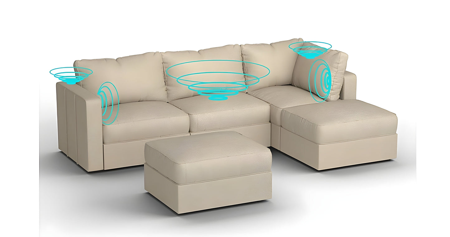 Lovesac 5 Seats + 5 Sides Combed Chenille & Standard Foam with 6 Speaker Immersive Sound + Charge System – Tan - BB6484281