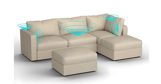 Lovesac 5 Seats + 5 Sides Combed Chenille & Standard Foam with 6 Speaker Immersive Sound + Charge System – Tan - BB6484281