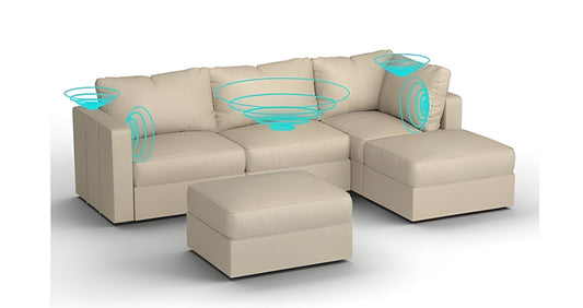 Lovesac – 5 Seats + 5 Sides Combed Chenille & Lovesoft with 6 Speaker Immersive Sound + Charge System – Tan - BB6484276