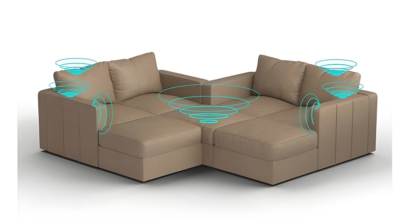 Lovesac – 7 Seats + 8 Sides Combed Chenille & Standard Foam with 10 Speaker Immersive Sound + Charge System – Taupe - BB6484370