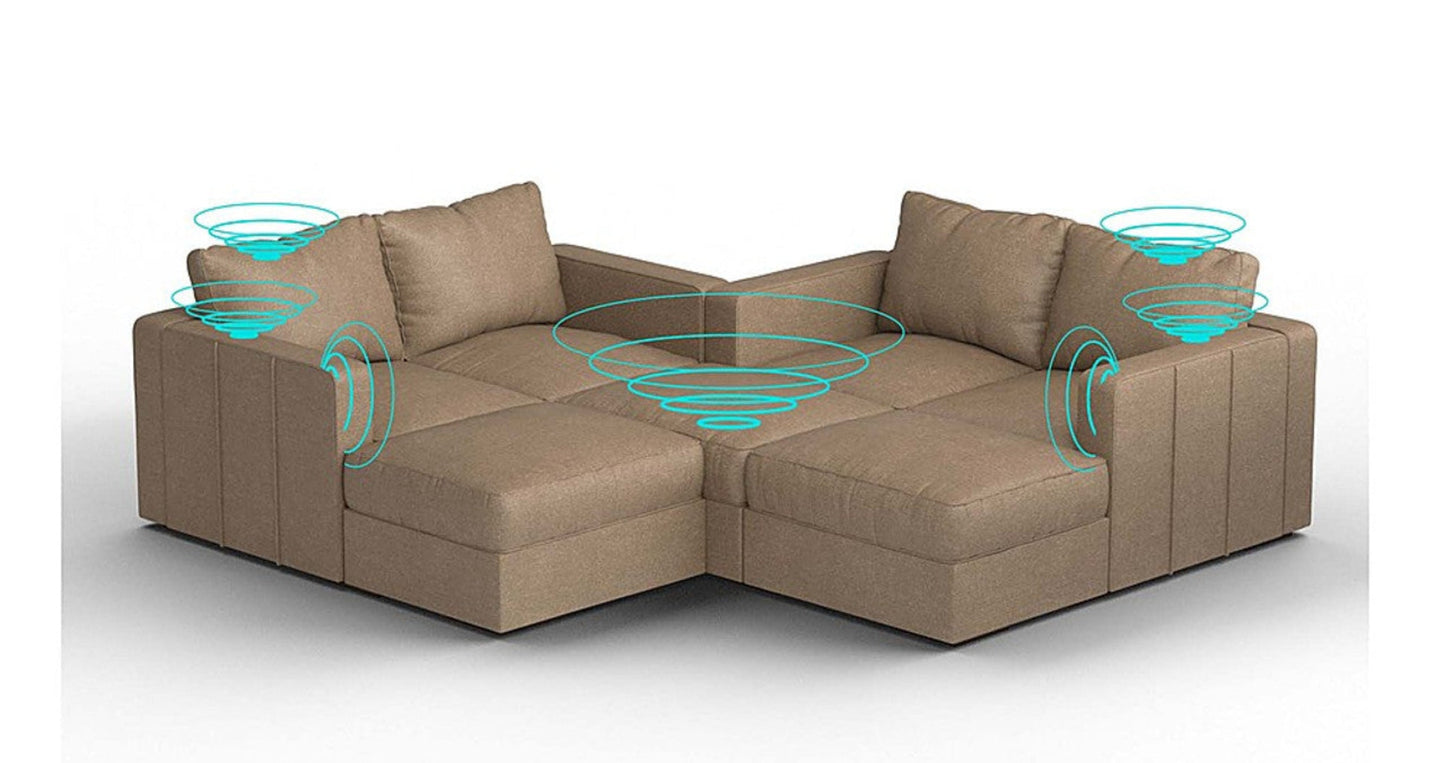 Lovesac – 7 Seats + 8 Sides Combed Chenille &amp; Standard Foam with 10 Speaker Immersive Sound + Charge System – Taupe - 1772862575493_115