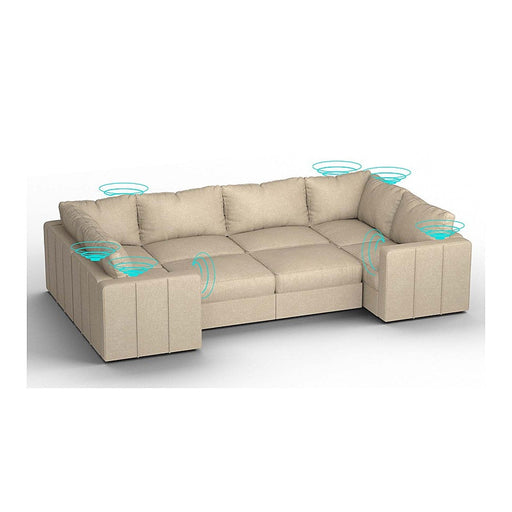 Lovesac – 8 Seats + 10 Sides Combed Chenille & Standard Foam with 6 Speaker Immersive Sound + Charge System – Tan - BB6484430