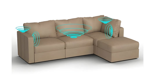 Lovesac – 4 Seats + 5 Sides Combed Chenille & Lovesoft with 8 Speaker Immersive Sound + Charge System – Taupe - BB6484205